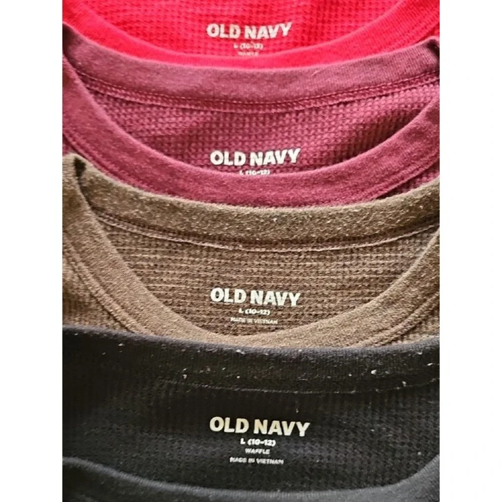 Old Navy Boys Waffle Knit Long Sleeve Shirt Lot of 4 Large 10-12 Black Red Grey